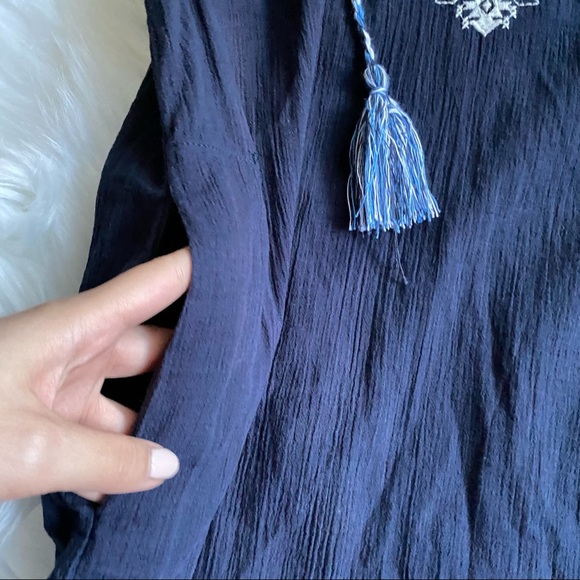 ROOTS Blue Rimby Embroidered Boho Peasant Long Sleeve Dress - Picture 7 of 10